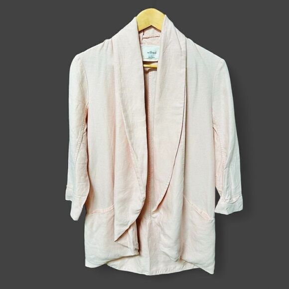 Aritzia Wilfred Linen Blazer Jacket Open Front Pale Pink Blush Size 0 - Picture 2 of 5